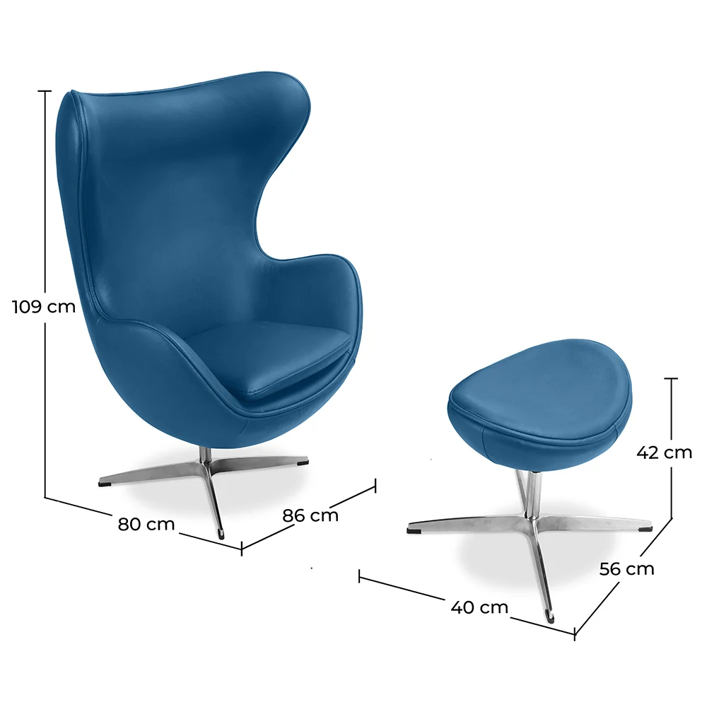 Egg Design Armchair with Footrest - Upholstered in Faux Leather - Brave image 10