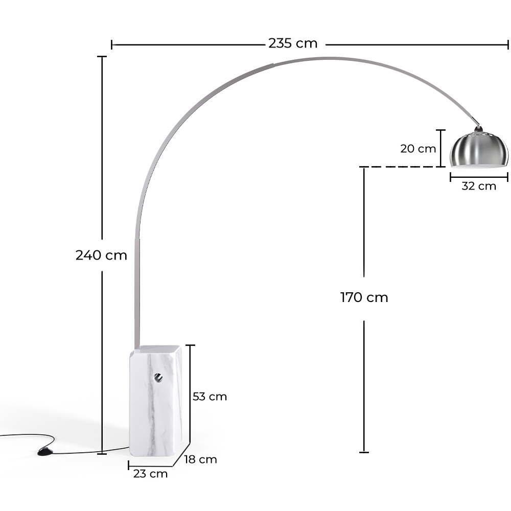 Lampadaire Arco en métal avec base en marbre – Arko
