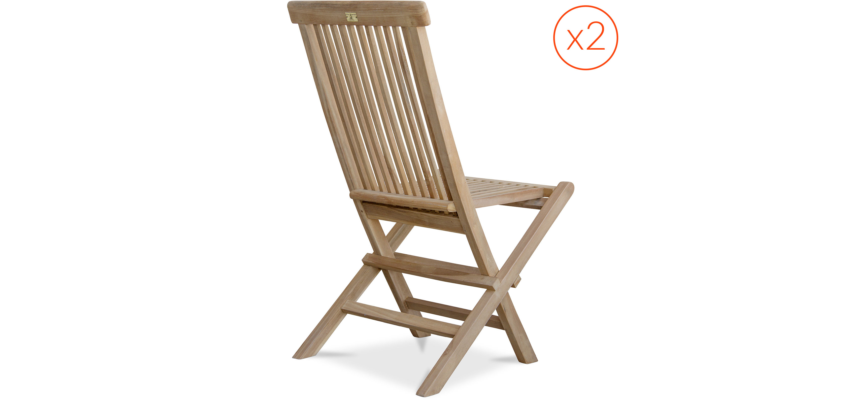 Pack of 2 - Solid teak garden folding chair - Style