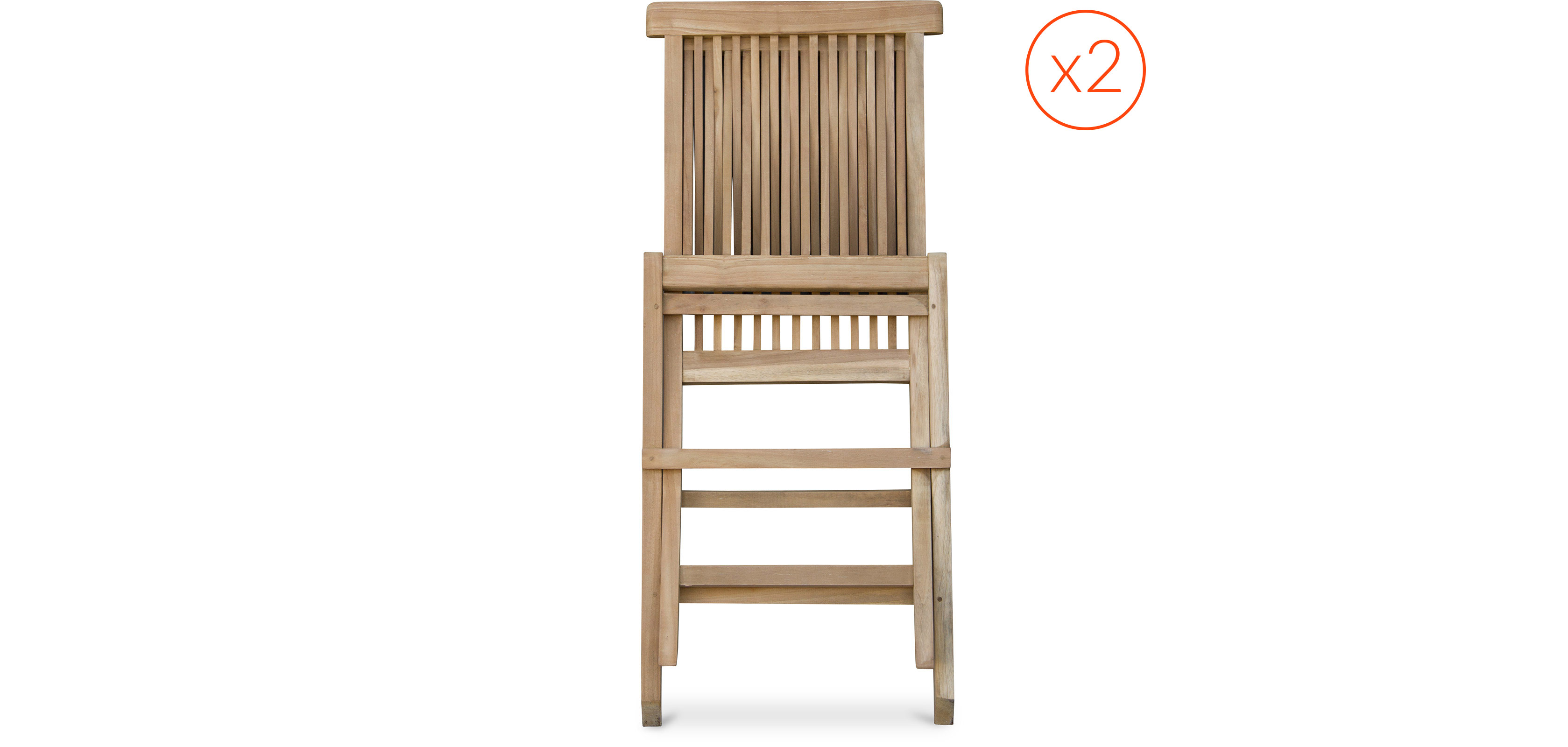 Pack of 2 - Solid teak garden folding chair - Style