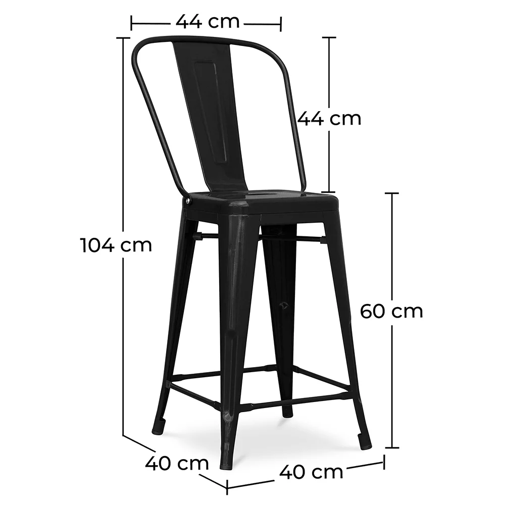 Bar Stool with Backrest - Industrial Design - 60cm - Stylix image 10