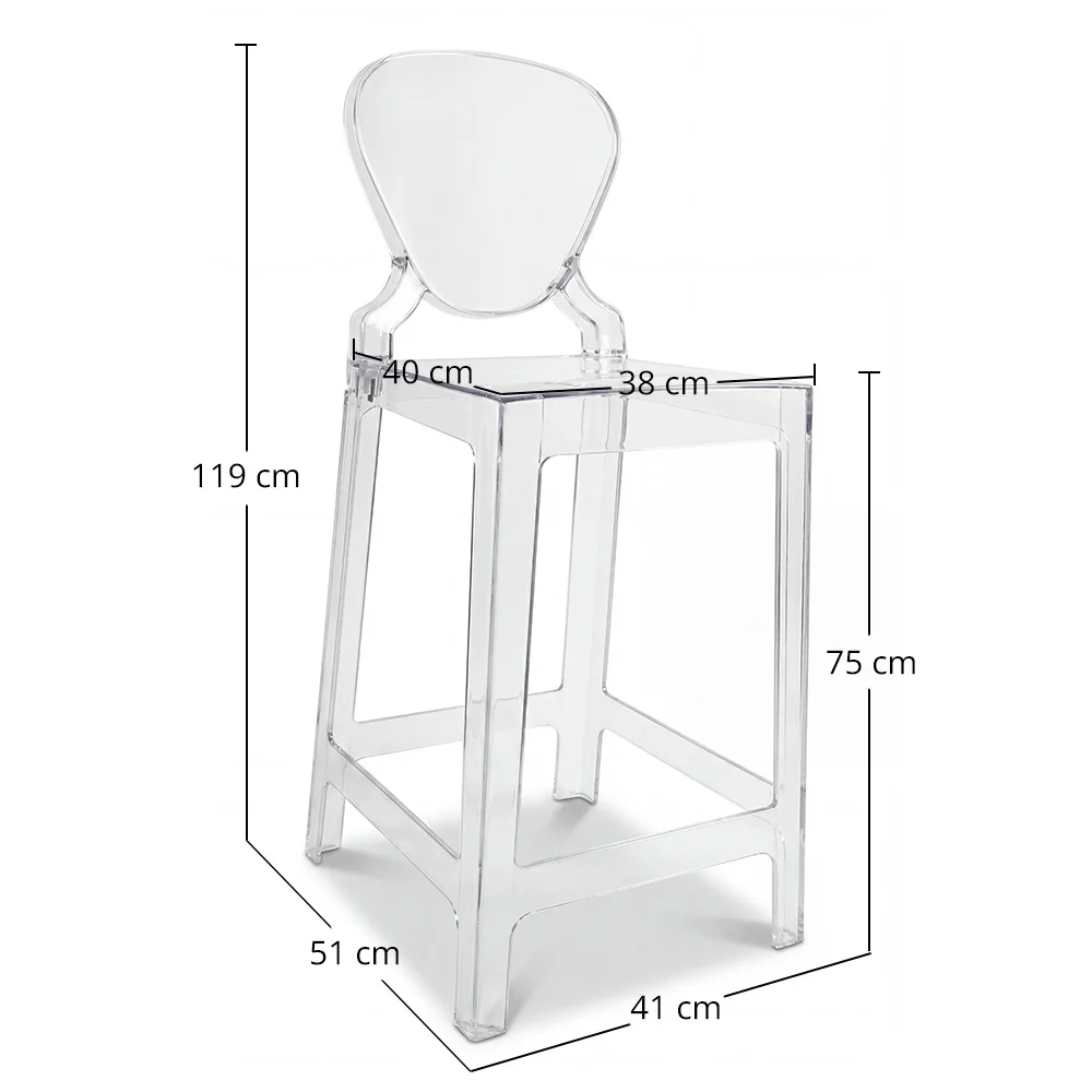 Bar Stool with Backrest - Transparent Design - 75cm - Victoria Queen image 10