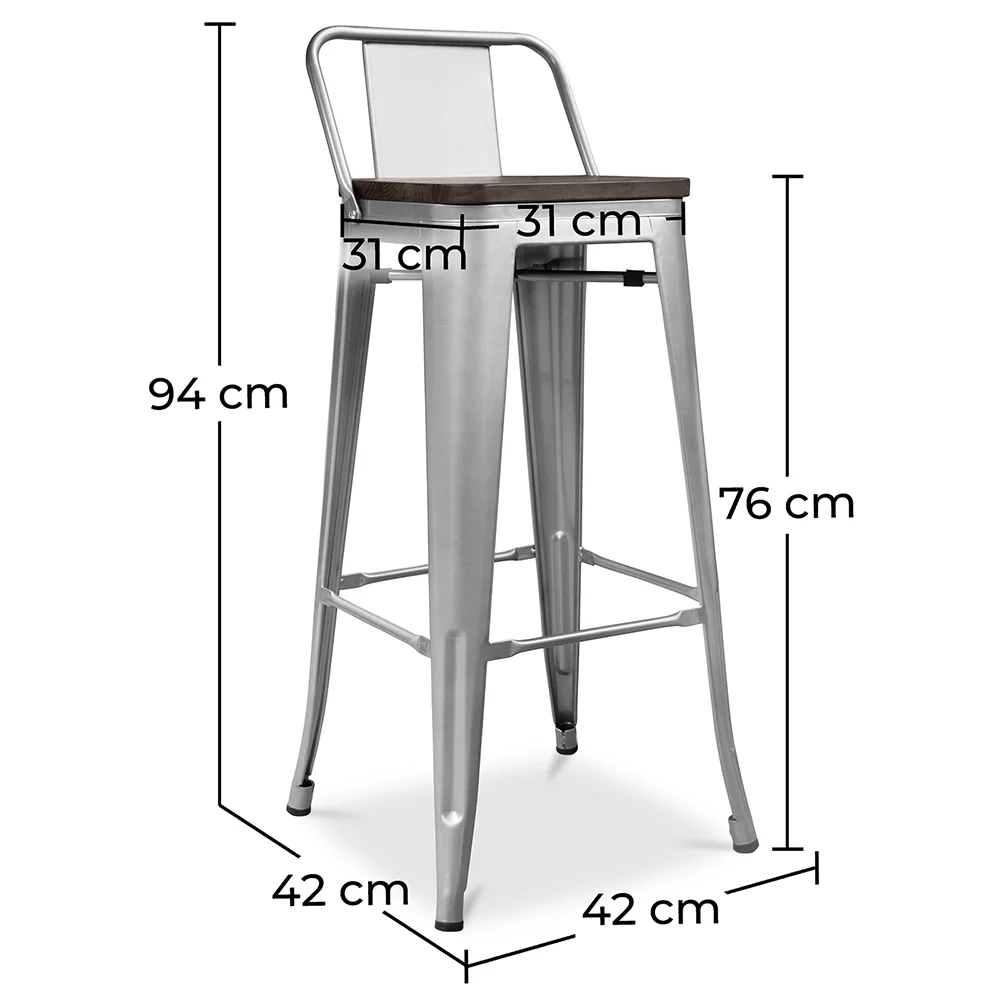 Industrial Design Bar Stool with Backrest - Wood & Steel - 76cm - Stylix image 10