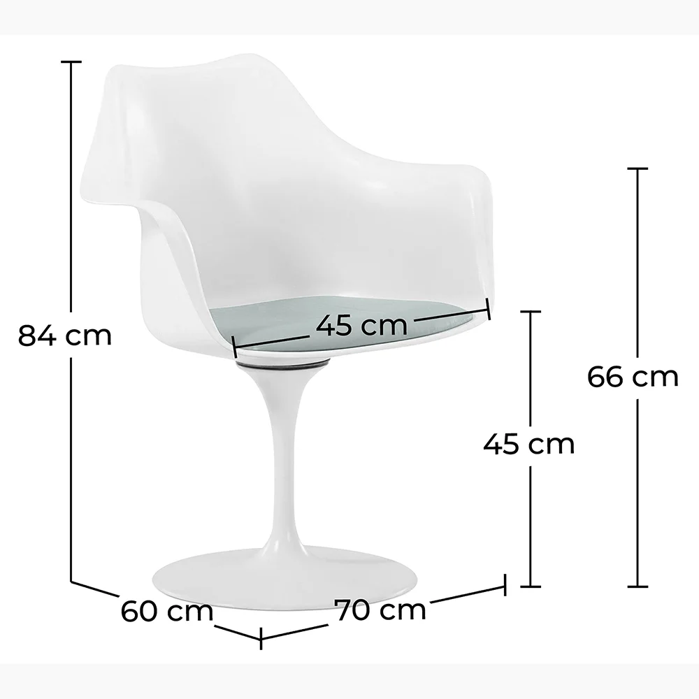Dining Chair with Armrests - White Swivel Chair -Tulipan image 10