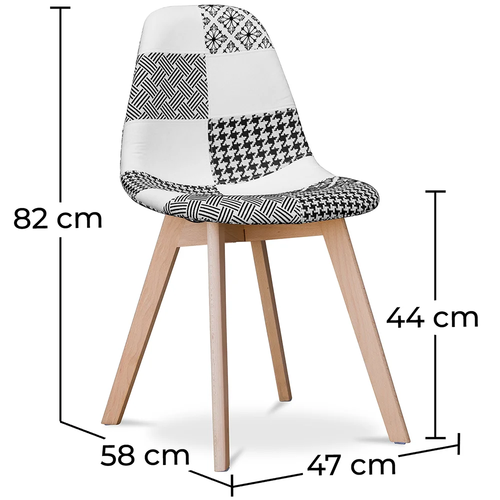 Dining Chair - Upholstered in Black and White Patchwork - Denisse image 10