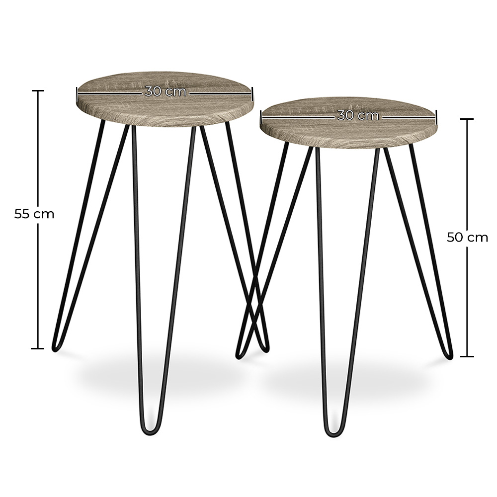 Set of 2 Side Tables - Industrial Design - Wood and Metal - Hairpin image 10