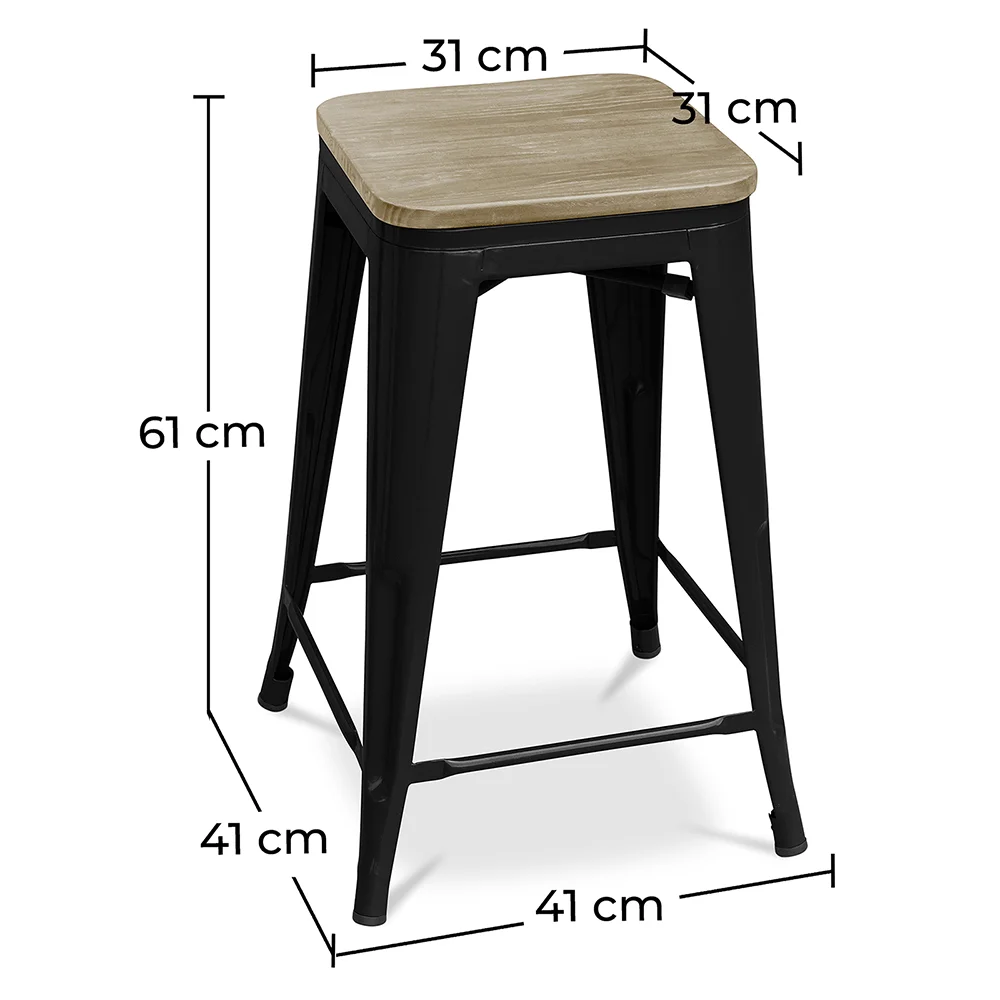 Industrial Design Bar Stool - Wood & Steel - 61cm - Stylix image 10