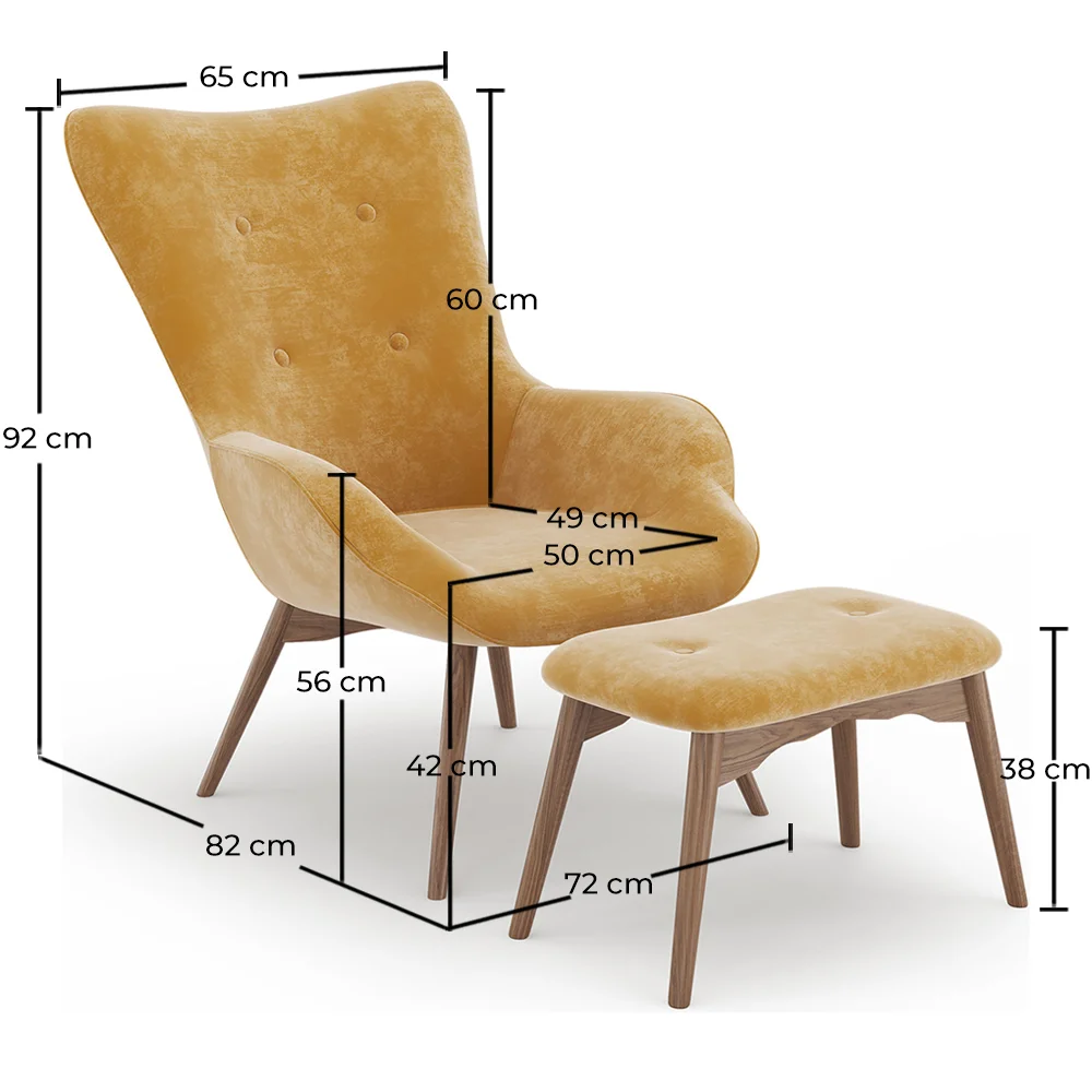 Armchair with Footrest - Upholstered in Velvet - Scandinavian Style - Huda image 10