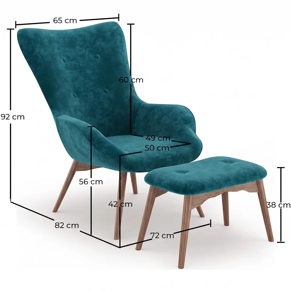 Armchair with Footrest - Upholstered in Velvet - Scandinavian Style - Huda image 10
