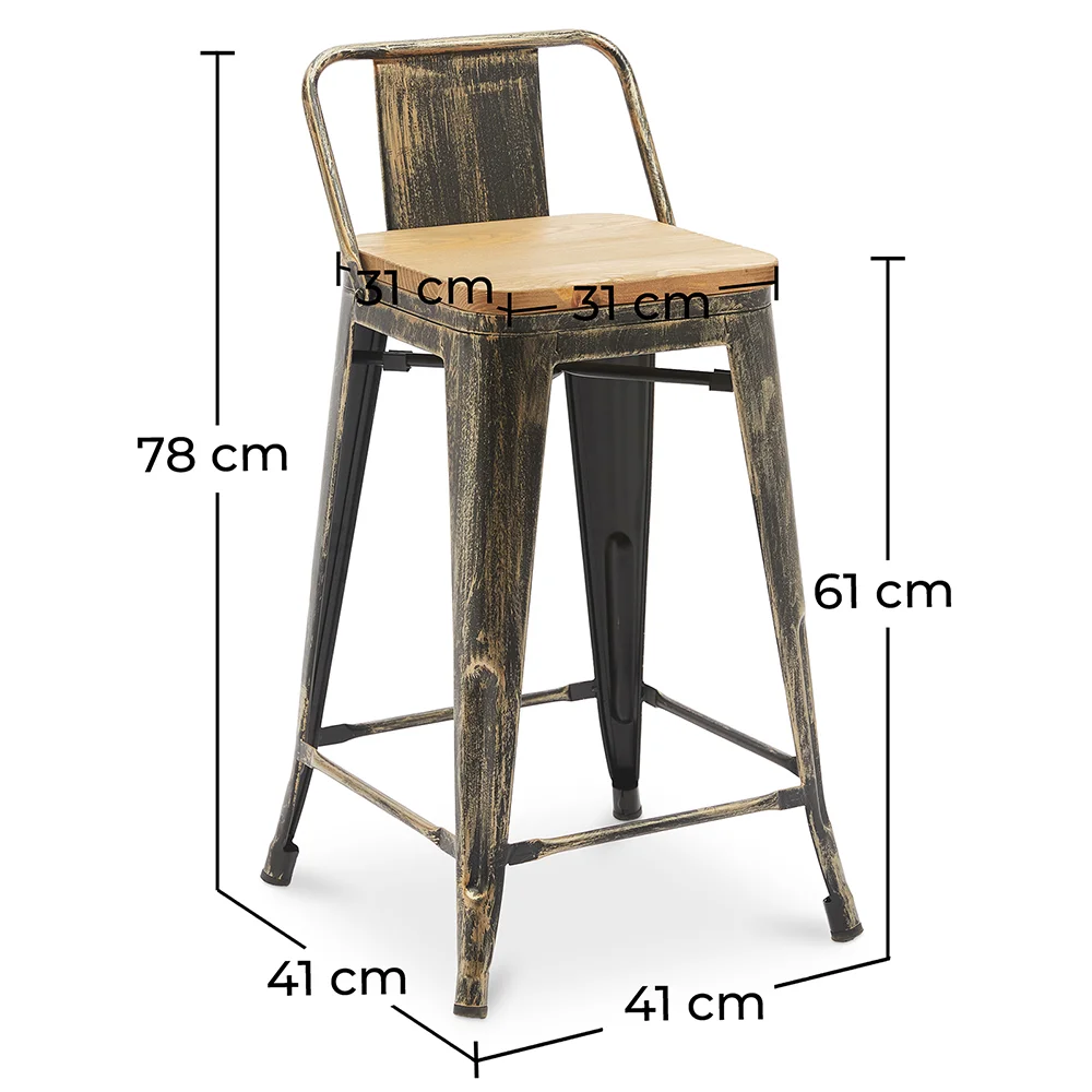 Bar Stool with Backrest - Industrial Design - Wood & Steel - 60cm - New Edition - Stylix image 10