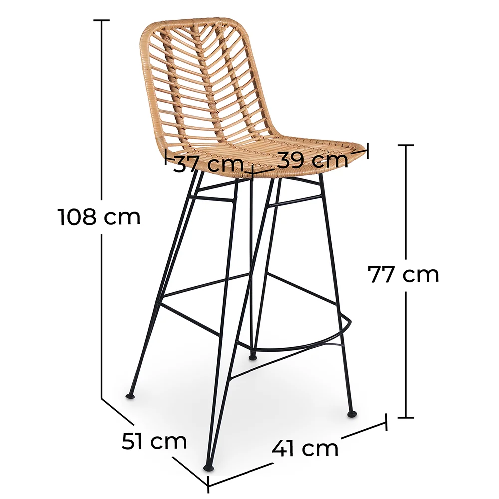 Rattan Bar Stool - Boho Bali Style - Tray image 10