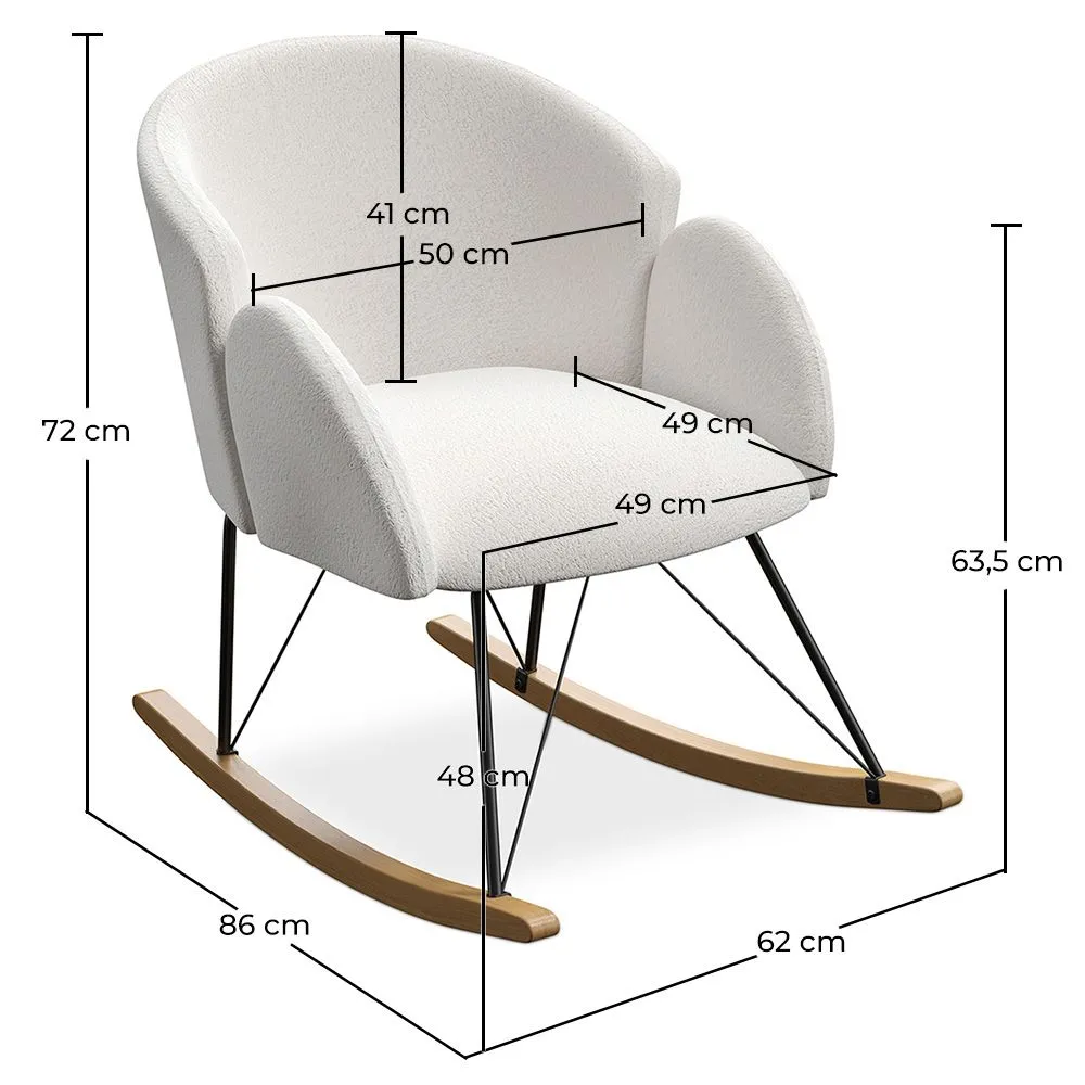 Rocking Armchair with Armrests - Upholstered in Boucle Fabric - Freia image 10