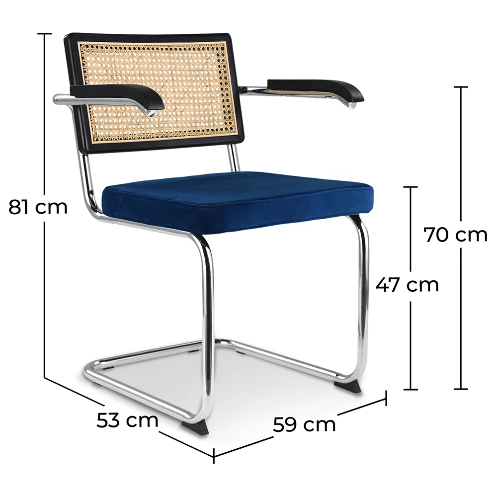 Wooden Dining Chair with Armrests - Velvet Upholstery - Wood & Rattan - Hyre image 10