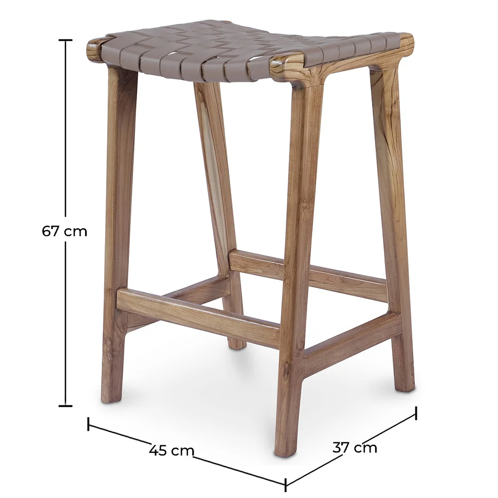 Wooden Stool - Boho Bali Design - Leather - Recia image 10