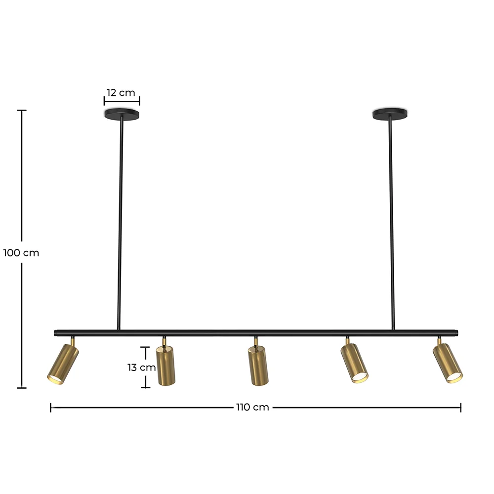 Rail Ceiling Lamp - 5 Adjustable Gold Spotlights - 110CM image 10