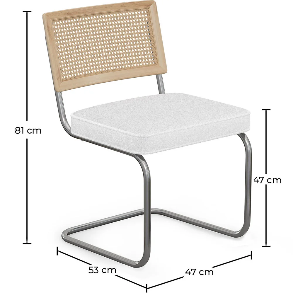 Dining Chair with Armrests - Upholstered in Bouclé Fabric - Wood and Rattan - Birey image 10