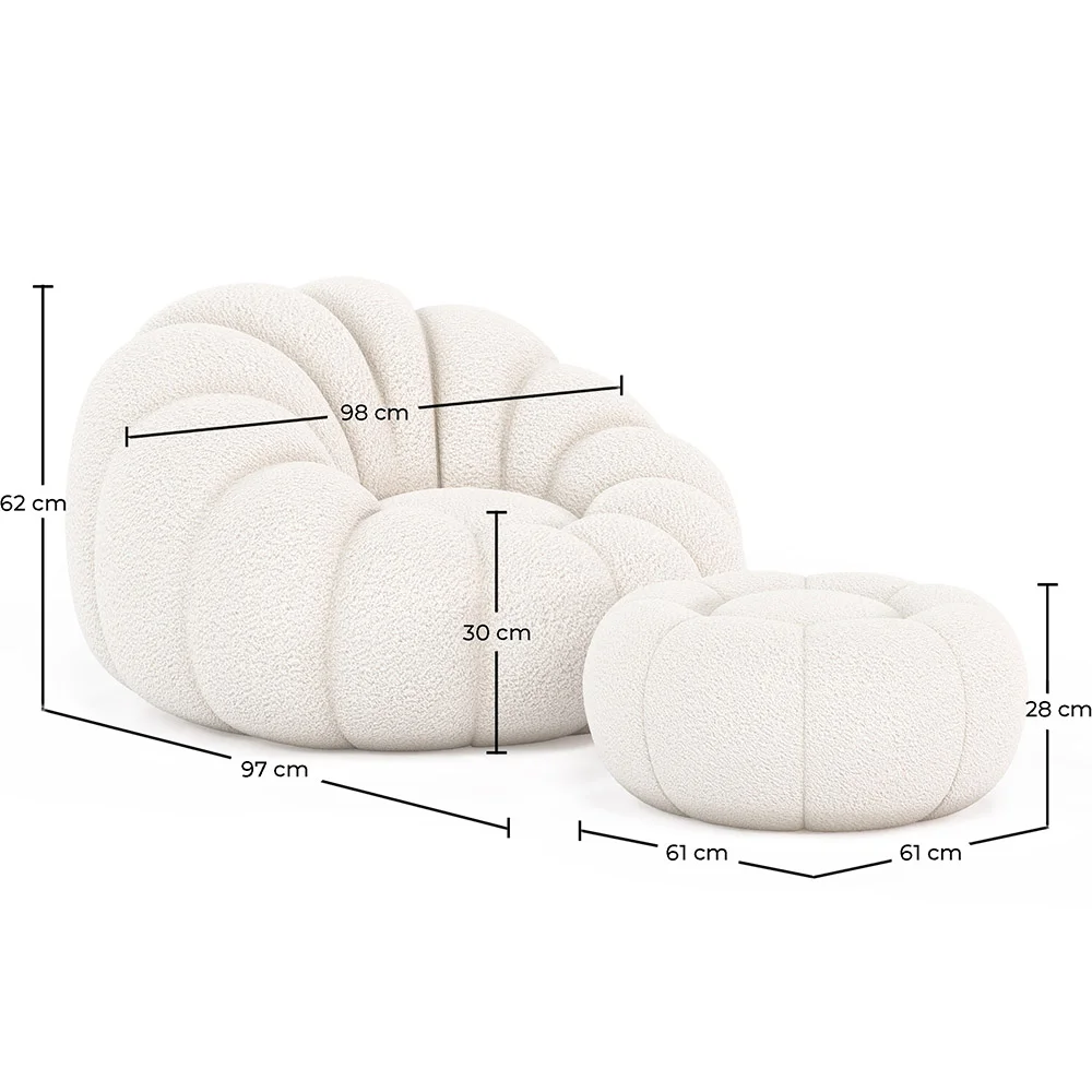 Upholstered Armchair with Ottoman - White Boucle - Rubi image 10