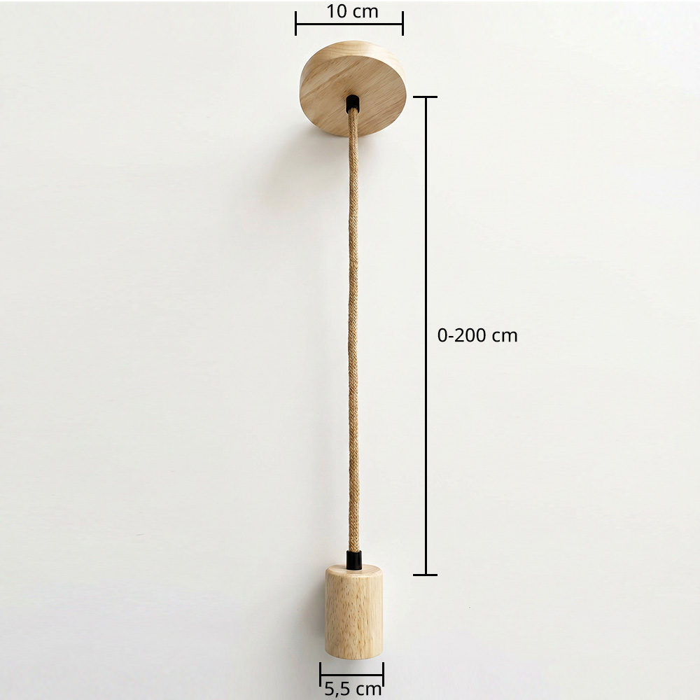 Câble de lampe suspendue en jute et bois - 200cm - Hanz