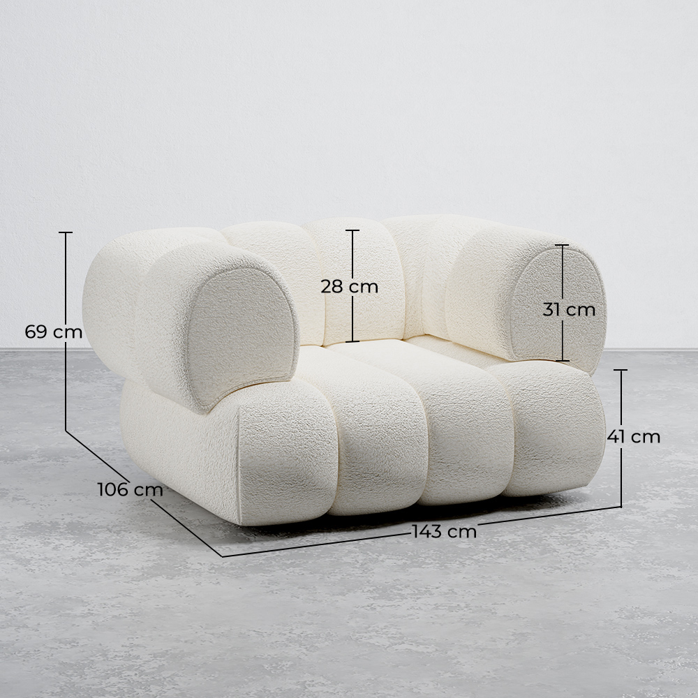 Bouclé Fabric Upholstered Armchair - Modern Style - Curved Teddy image 10