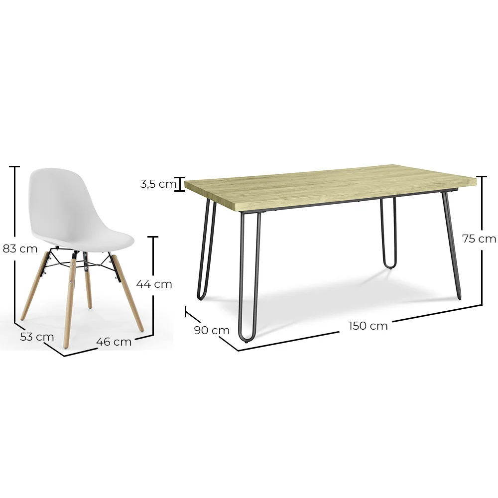 Set Table Hairpin (90x150 cm) + 6 Dining Chairs Nordic Skögur  image 10