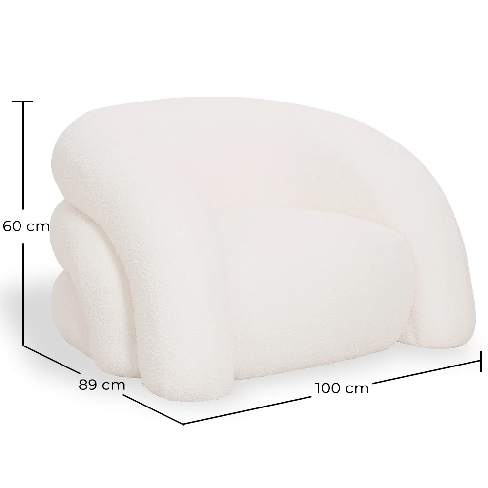 Modern Armchair Upholstered In Cream White Bouclé Fabric – Curved And Comfortable Design - Gab image 10