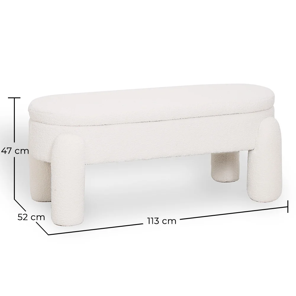 Bench With Storage Upholstered In Off-White Bouclé Fabric – Modern Seat For Living Room And Bedroom - Boreta image 10