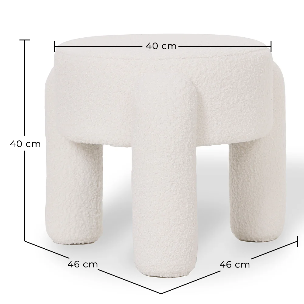 Stool Upholstered In Off-White Bouclé Fabric – Modern Seat For Living Room And Bedroom - Boreta image 10