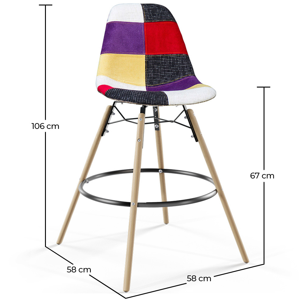 Bar Stool - Patchwork Upholstery - Scandinavian Design and Wooden Legs - Skögur image 10