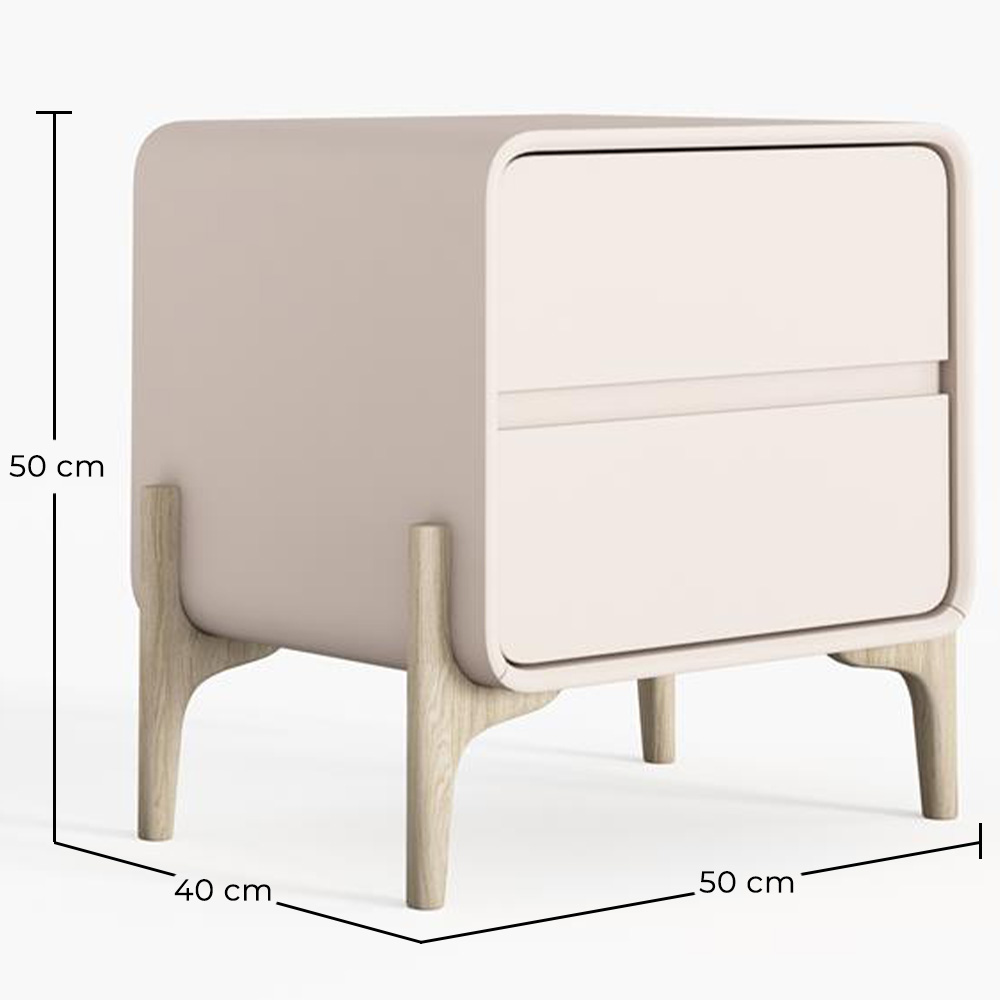 Modern Scandi nightstand covered in faux leather with 2 drawers and natural wood legs - Bennis image 10