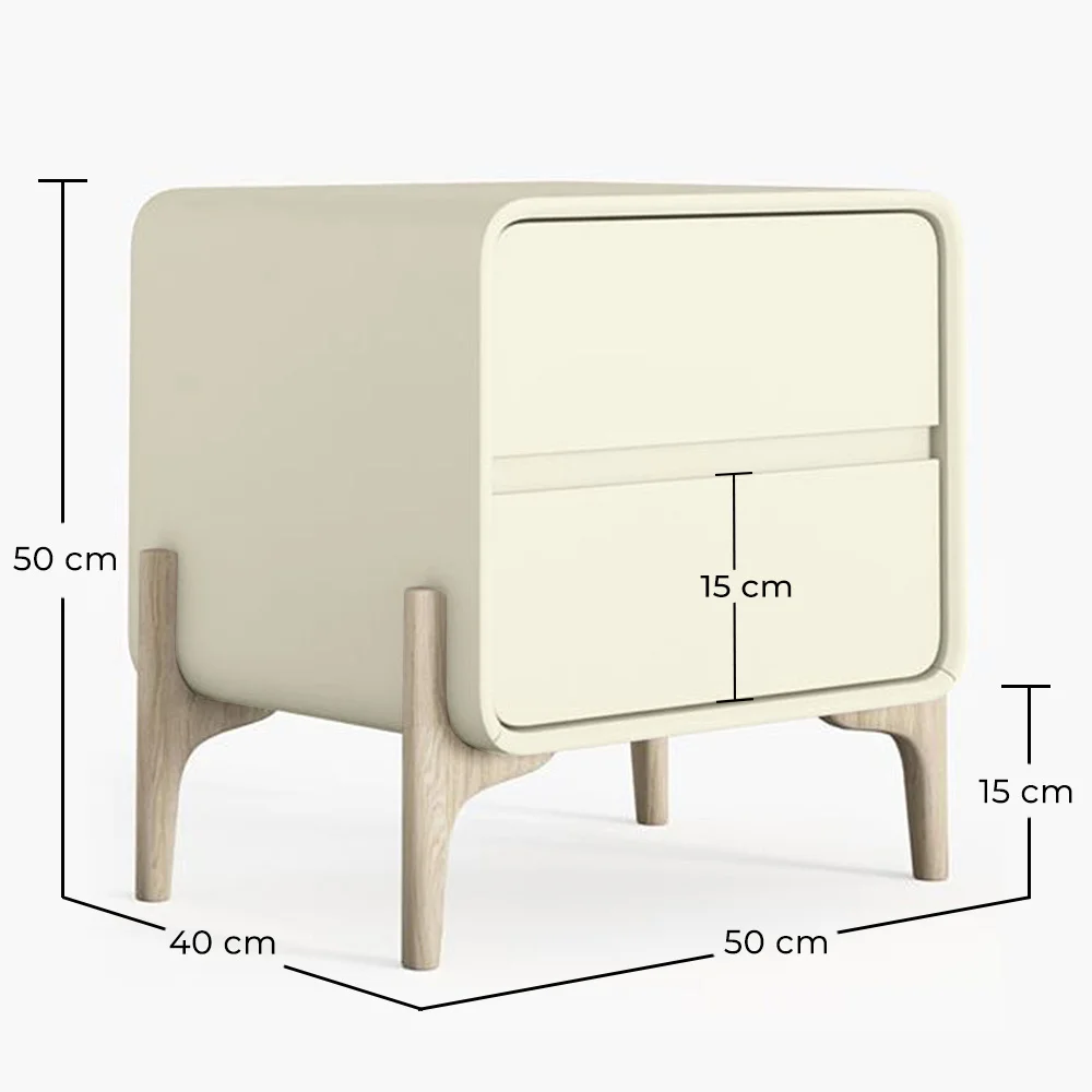 Modern Scandi nightstand covered in faux leather with 2 drawers and natural wood legs - Bennis image 10