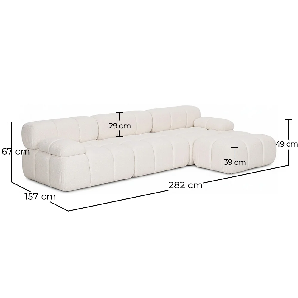 Modular Sofa Chaise Longue Upholstered in Bouclé Fabric - 3/4 seater - Bianca image 10