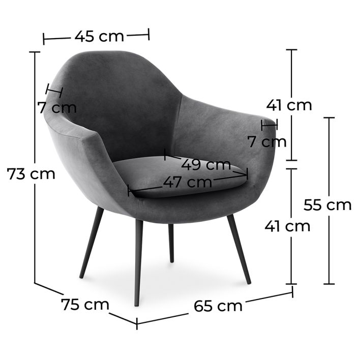 Armchair with Armrests Upholstered in Velvet Eila
