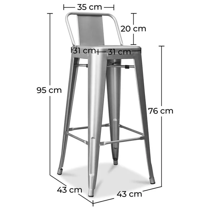 Bar Stool with Backrest Industrial Design 76cm New Edition