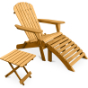 Buy Adirondack Garden long Chair + Footrest + Table Wood Outdoor Furniture Set - Alana Natural wood 60010 - in the EU