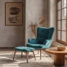 Armchair with Footrest - Upholstered in Velvet - Scandinavian Style - Huda image 7