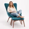 Armchair with Footrest - Upholstered in Velvet - Scandinavian Style - Huda image 7