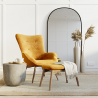 Buy Armchair with Footrest - Upholstered in Velvet - Scandinavian Style - Huda Yellow 60097 - prices