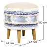 Buy Pouffe Stool in Boho Bali Style, Wood and Cotton - Josephine Bali Blue 60261 Home delivery