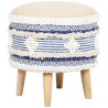 Buy Pouffe Stool in Boho Bali Style, Wood and Cotton - Josephine Bali Blue 60261 - in the EU
