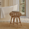 Buy Low Round Stool in Boho Bali Style, Rattan and Canvas - Lera White 60284 at Privatefloor