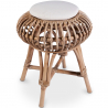 Buy Low Round Stool in Boho Bali Style, Rattan and Canvas - Lera White 60284 - in the EU