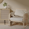 Buy Rattan Armchair with Cushion, Boho Bali Style - Qawa White 60300 Home delivery