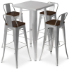 Buy Silver Bar Table + X4 Bar Stools Set Bistrot Stylix Industrial Design Metal and Dark Wood - New Edition Silver 60432 Home delivery