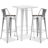 Buy White Bar Table + X2 Bar Stools Set Bistrot Stylix Industrial Design Metal and Dark Wood - New Edition Silver 60447 - prices