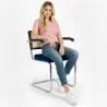 Wooden Dining Chair with Armrests - Velvet Upholstery - Wood & Rattan - Hyre image 7