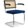 Buy Wooden Dining Chair with Armrests - Velvet Upholstery - Wood & Rattan - Hyre Dark blue 60458 - in the EU