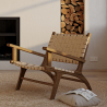 Buy Lounge Chair with Armrests - Boho Bali Design Chair - Wood and Leather - Recia Brown 60466 - prices