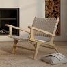 Buy Lounge Chair with Armrests - Boho Bali Design Chair - Wood & Linen - Recia Beige 60467 - in the EU