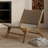 Buy Lounge Chair - Boho Bali Design Chair - Wood and Leather - Recia Brown 60469 - prices