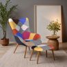 Armchair with Footrest - Upholstered in Patchwork Fabric - Kontur image 7